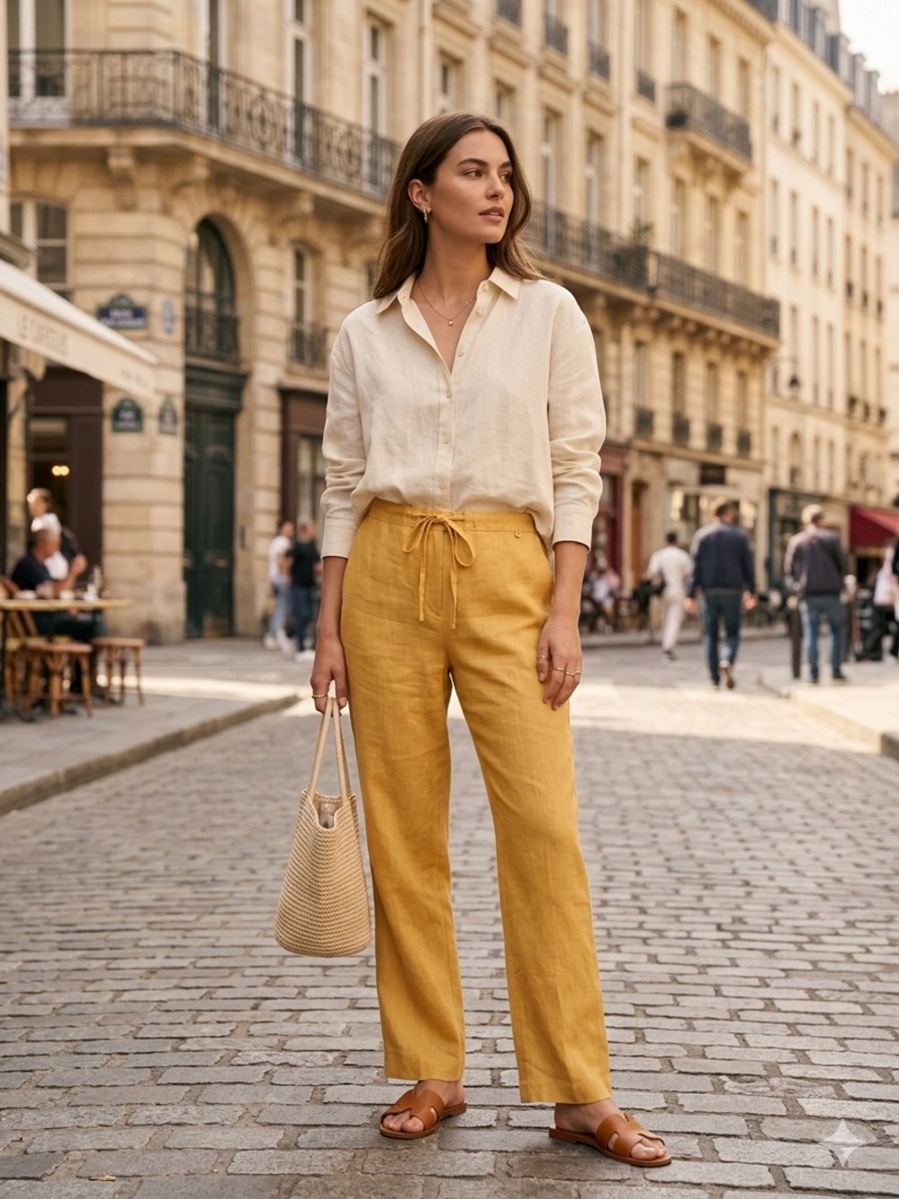 Women's Drawstring Linen Pants in Mustard Yellow by LizaLu